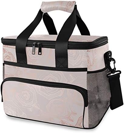 Чанта-Хладилник MNSRUU от Розово Злато С Цвете Изолация, Чантата-голяма пазарска чанта за Пикник, Контейнер