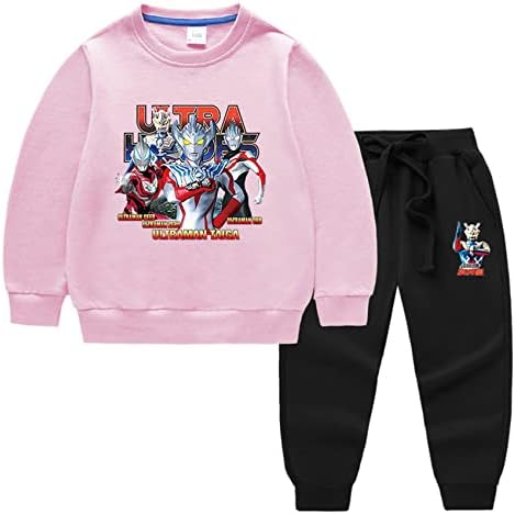 Памучен Hoody с шарени Narkoox PISTER За момчета -Hoody Ultraman с дълги ръкави и Панталони, Спортен Костюм