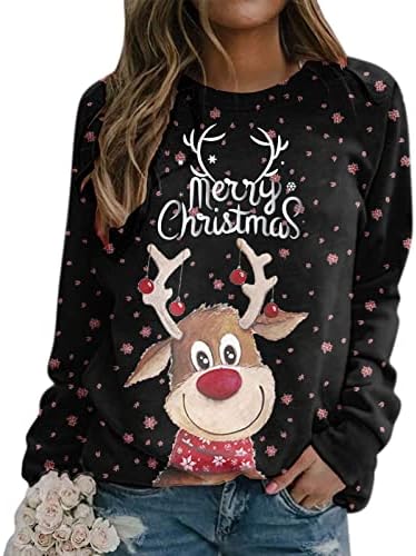 Коледни Потник, Пуловер с дълъг ръкав, Коледна Hoody с кръгло деколте, Дамски Ежедневни Блузи, Графична Hoody,