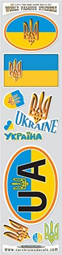 Автомобилни Хромирани Етикети STS-UA Ukraine10 Етикети Набор от Стикери Украински Флаг Tryzub Стикер Върху Бронята