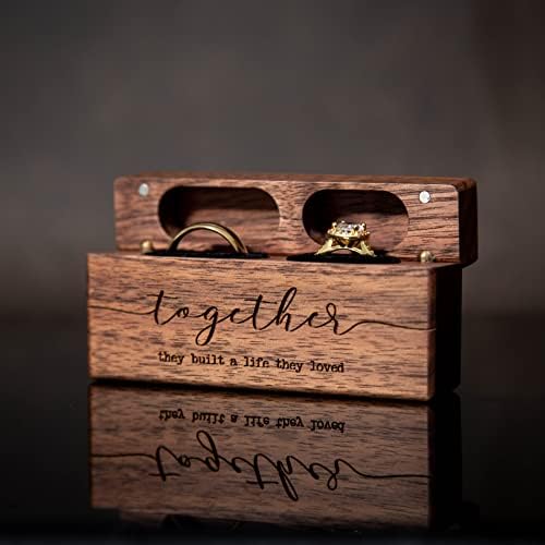 MUUJEE Together Кутия с Двоен Пръстен - Тънък Дървен Калъф за пръстени с Надпис, Кутия за Сватбената церемония,