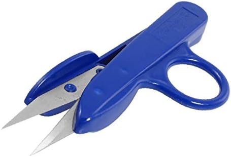 Ножици X-DREE със синя пластмасова дръжка и острие от неръждаема стомана за ръчно изработени (Mango de plástico