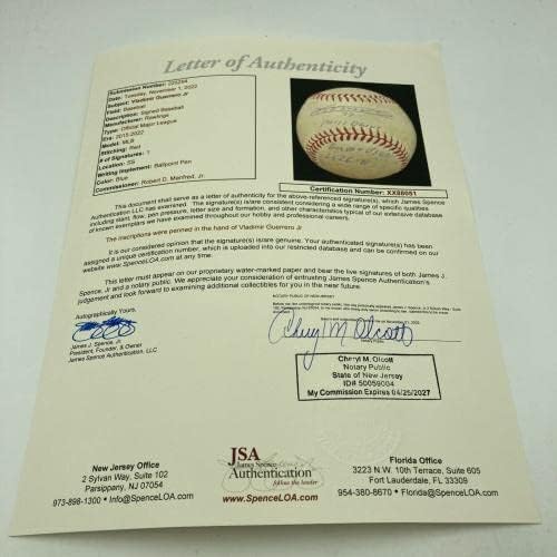 Владимир Гереро - младши . В дебютной играта MLB Използвани Бейзболни топки с Подпис на JSA COA - В играта MLB