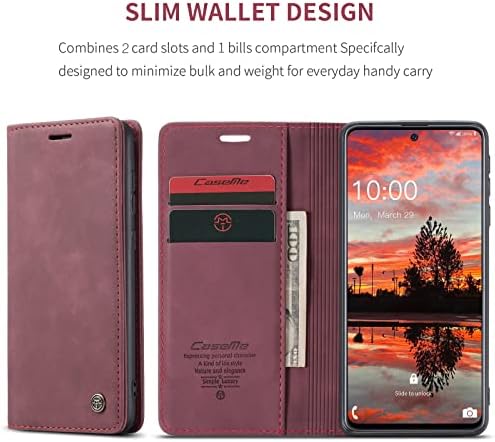 Калъф Kowauri за Samsung Galaxy A33 5G, Кожен калъф-портфейла на Класически дизайн със слот за карта и магнитна закопчалка, Панти калъф за Samsung Galaxy A33 5G (вино-червено)