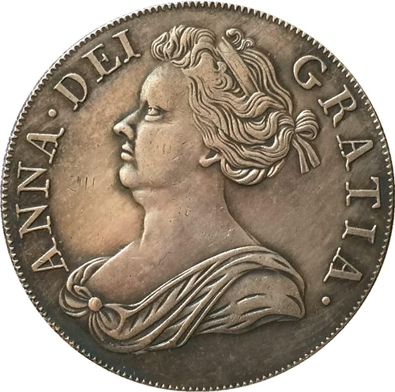 Британски монети 1713 Г. От Чиста Мед със сребърно покритие Колекция от Антични Сребърни Доларови монети