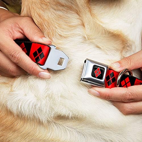 Нашийник за кучета с катарама за колан на автомобила - Харли Куин с бриллиантовыми блокове Червен/Черен цвят