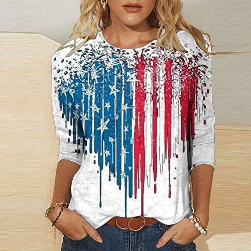 Дамски Блузи на Ден на Независимостта, Модни Тениски с принтом на Американското и 3/4 ръкав, Ежедневни Тениски
