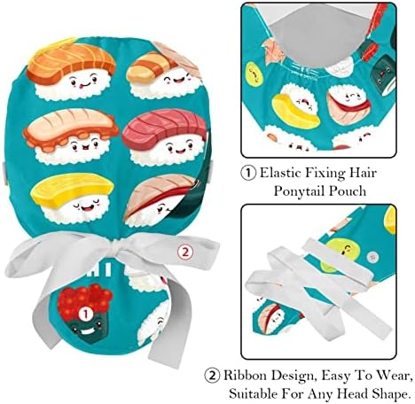 Медицински Шапки LORVIES за жени с Бутоните за дълга Коса, Регулируема Работна Шапчица от 2 части, Japan Sushi