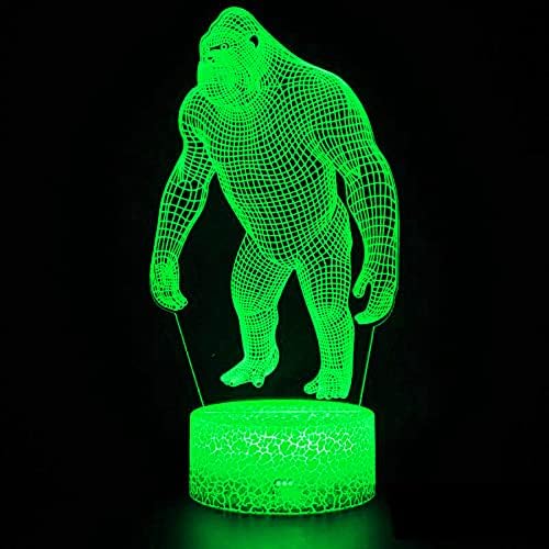 MOLLY HIESON 3D Горила Маймуна лека нощ Led Сензорен Прекъсвач Декор Тенис на Маса Оптични Илюзии Лампи 7 Цвята