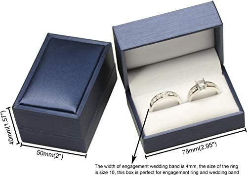 The Jewellery Pak Двойна Кутия за пръстени с един ангажимент пръстен за мъже и Жени, Луксозен Наситен Син Цвят, Мек на пипане Материал от изкуствена кожа, Размер 2,95(W) * 2 (Г) * 1,