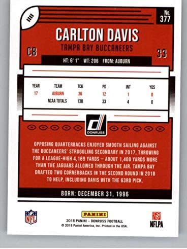 2018 Donruss Football 377 Карлтън Дейвис RC Карта Начинаещ Tampa Bay Buccaneers Официалната Търговска картичка