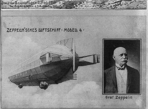 Исторически находки Снимка: Дирижабъл Цепелинът, модел 4, с Вставленным бюста на граф фон Цеппелина,1838-1917,