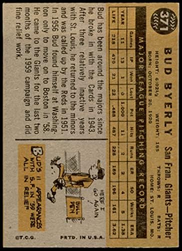 1960 Topps # 371 Лошите Последствия Сан Франциско Джайентс (Бейзболна картичка), БИВШ+ Джайентс
