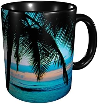 ULQUIEOR California Palm tree beach sun rise Забавни Чаши за Кафе, за Жени, Мъже 12 Грама Чай, Какао Керамична