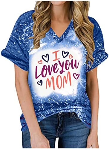 Обичам Те, мамо, Риза с вратовръзка-боя за Жените, Ежедневните Избелени Тениски с V-образно деколте и Писмото Принтом, Мамо, Проблематичен за мама