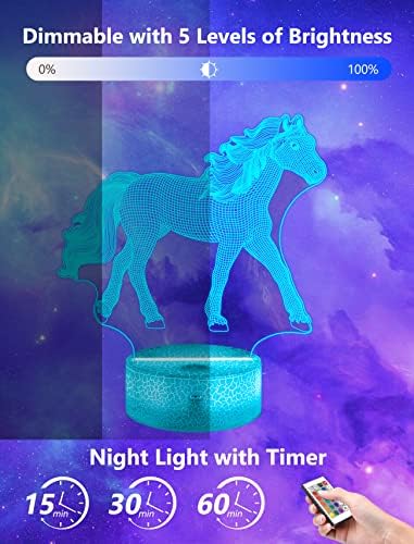 FULLOSUN Конски Подаръци за Момичета, Конни 3D Нощни осветителни Тела за деца, Иллюзионная Лампа, 16 Цвята, Променящите се с помощта на Дистанционното управление, Подаръц