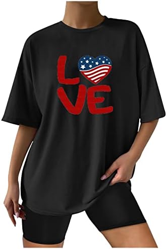Дамски Летни Потници и Блузи, тениски с образа на Американския флаг, Тениска с къс ръкав, Патриотичен Жена Най-Туника