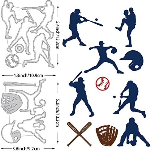 BENECREAT 2 бр. Шаблони за рязане на Бейзболна тема, Шаблони за рязане на метални модели матрица за Бейсболистов,