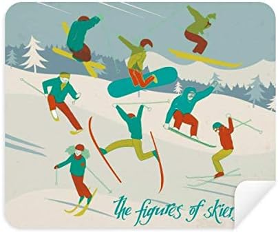 Зимни Спортове-Ски Цветна Илюстрация Плат За Почистване на Екрана за Пречистване на 2 елемента Замшевой Тъкан