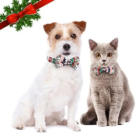Коледен Нашийник с папийонка за кучета, Vaburs Регулируем Нашийник за кучета и котки, и папийонка, Здрава Ключалката