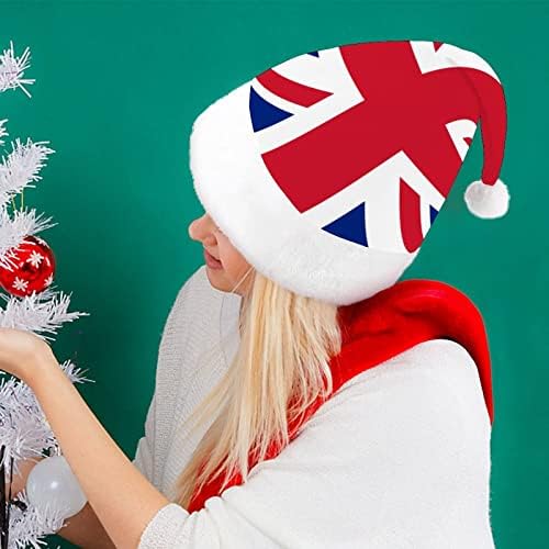 Флаг Англия, Коледна Шапка, Шапки на Дядо Коледа, Къси Плюшени Шапки с Бели Ръкавели за Мъже И Жени, на Коледна