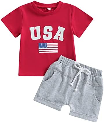 DuAnyozu/ Дрешки за малки Момчета на 4 юли, Тениска с къс ръкав и Писмото Принтом САЩ, Топ, Ежедневни Панталони,
