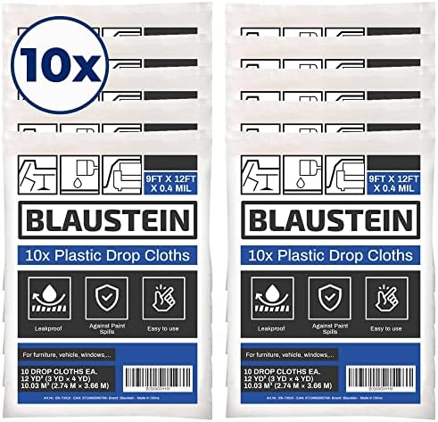 Blaustein 10x Пластмасова защитна кърпа за боядисване - Прозрачна пластмаса за маляров размер 9x12 фута - Пластмасов