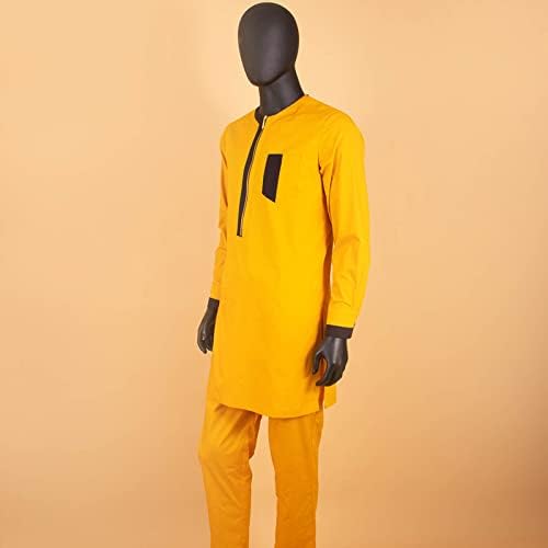Африканска Облекло за Мъже, Ризи с цип и Панталони в стила на Анкара, Комплект от 2 теми, Дашики, Tribal Спортен