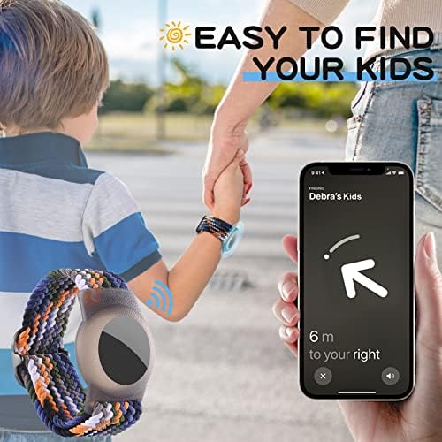 Детска гривна с въздушна етикет (2 опаковки), Найлонов гривна с въздушна етикет за деца, Съвместим с Apple Airtag, Регулируема Лек гривна със защита от загуба на GPS тракера,