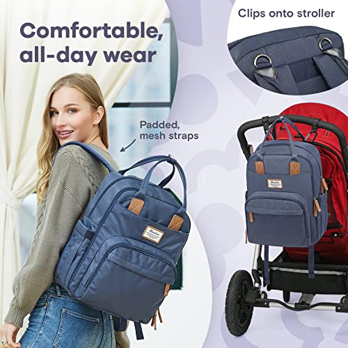 RUVALINO New Mom Must-Haves Чанта за Памперси, Раница Тъмно-син цвят и Комплект за носене молокоотсоса