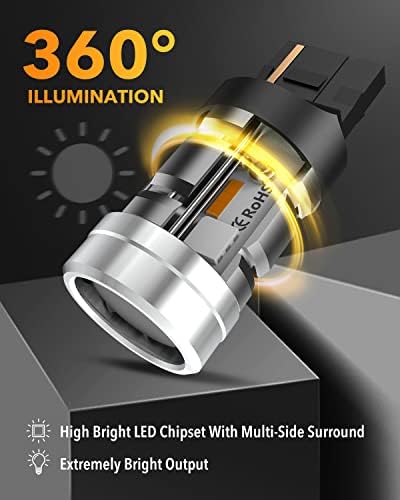 OXILAM 2023 Обновена led лампа с кехлибарен цвят 7443 7440 с вентилатор, без грешки CANBUS, 4000ЛМ е 600% по-ярка светлина указател на завоя със защита от гиперспышки, подмяна на светл