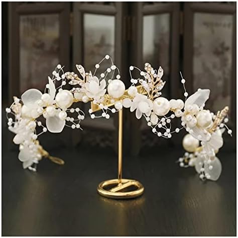 Перла цвете HOUKAI JIAMEI Златна корона Кристални декорации на Сватбени Диадема-ръчна изработка, изработени от кристал Аксесоари за коса Сватбена тиара Диадема