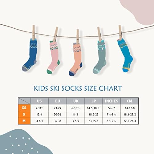 Детски ски чорапи OutdoorMaster, Комплект от 2 чифта Сноубордических Чорапи за малки момчета и момичета, дизайн-горе