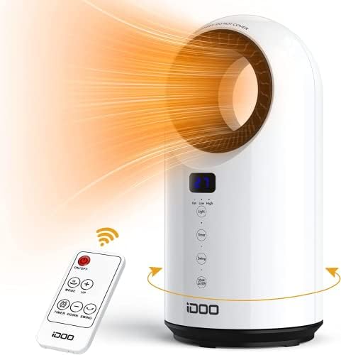 Електрически нагревател iDOO за вътрешно използване с дистанционно управление, Преносими керамични нагреватели PTC за спални, Бързо нагряване с мощност 1500 W за голямо