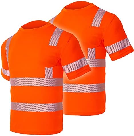 FONIRRA 2 бр.-Защитни ризи Hi Vis за мъже, Светоотражающая работна Тениска ANSI клас 2 с висока видимост (Оранжево,