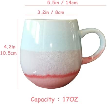 Големи керамични чаши за кафе FIGHVER обем 17 мл, Комплект от 2 големи керамични чаши за кафе, чаши за Кафе от керамика за кафе лате, капучино, могат да се мият в миялна маш