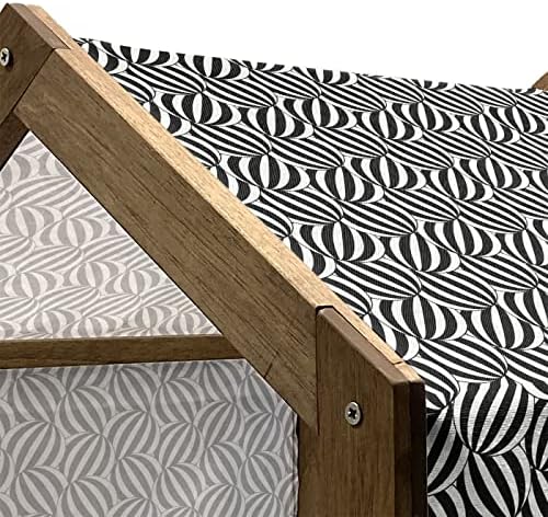 Foldout Черно-Бяла Дървена Къщичка за домашни любимци, Модел на Припокриване на Шарени Кръгове, Абстрактна Геометрична