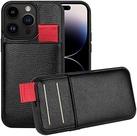 Чанта-портфейл LAMEEKU за iPhone 14 Pro 6,1 , Калъф-стойка за кредитни карти iPhone 14 Pro [RFID Lock], Кожен
