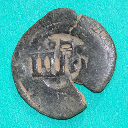 1655 ES Испански Замък Филип IV и Лъв Колониалната Карибски Пират Епоха IIIII Мараведи Cob #15 Монета Много добри детайли