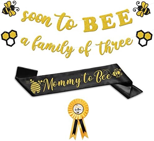Набор от декорации за детската душа Пчела, Скоро ще Пчелно Семейство от три Банера Майка-Пчела зона Иконата