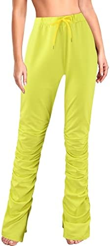Цвят на талията-Широки Удобни Панталони Участък Високи Панталони Женски Разкроена Йога С Висока Цепка Участък