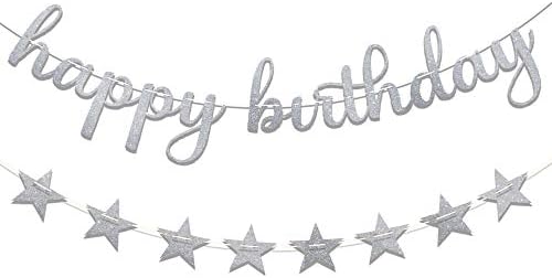 Сребърен банер Ushinemi честит рожден Ден със звездна венец, лъскава украса за парти по случай рождения ден
