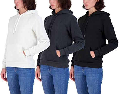 Real Essentials 3 опаковка: Женски, мек вълнен плат Пуловер с дълги ръкави, Hoody Active Sweatshirt с джоб-кенгуру