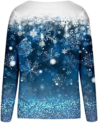 NOKMOPO/ Коледна Риза за жени, Всекидневни Модерен Коледен Принт, Диагонално V-образно деколте, Пуловер със
