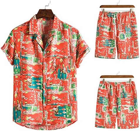 Мъжки ежедневни отложным бутон жилетка Хавай стил на печат къс ръкав топ и къси панталони и комплекти