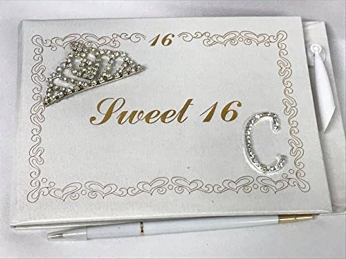 Книга за гости Sweet 16 с декорация във формата на диадема, монограм, буква C, книга за подпис