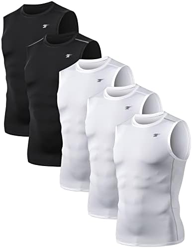 TELALEO 5 Опаковки Мъжки Спортни Компрессионных Блузи Без ръкави Тренировочная Майк Спортен Основен Слой За