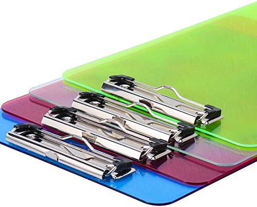 NUOLUX 4 бр. пластмасов прозрачен клипборда A4 Цветни клипове за съхранение на хартиени файлове за бележки