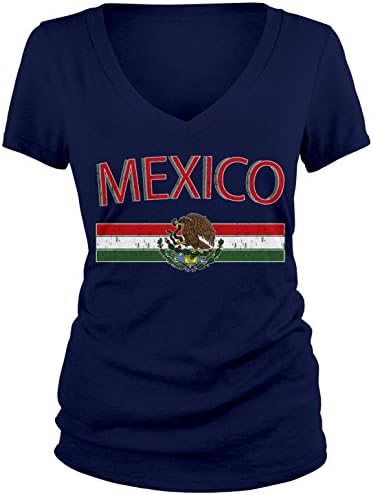 Тениска Amdesco Junior's с мексиканския флаг и знаме на Мексико с V-Образно деколте