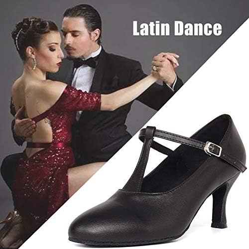 JUODVMP/Дамски Модерни Танцови обувки със затворени пръсти и Т-Образно Каишка За Професионална Латино Салса,